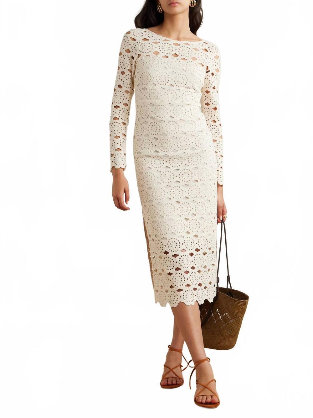 NEW CARA CARA marseille crochet long sleeve dress in cream